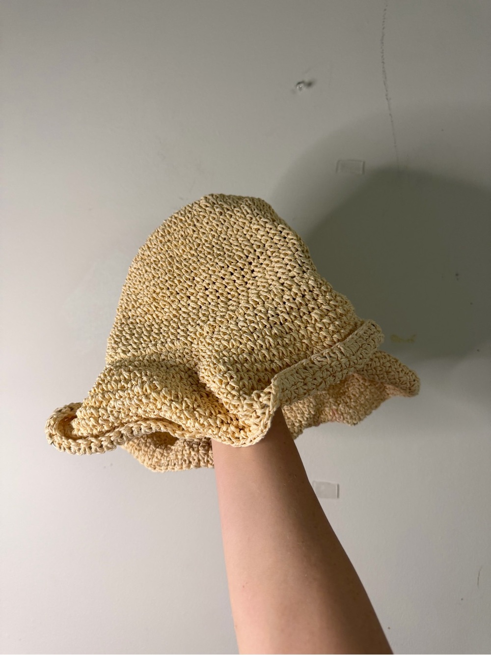 Handwoven Straw Bucket Hat in Pale Yellow